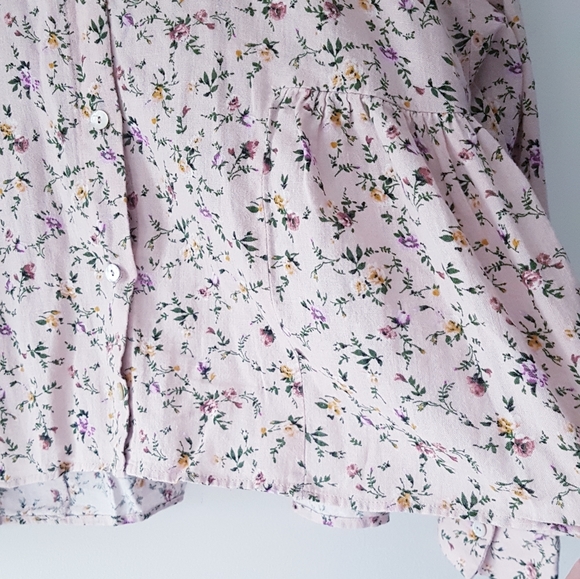 ZARA Pink Floral Collar Neck Cotton + Linen Front Button Peplum Shirt - Picture 7 of 11